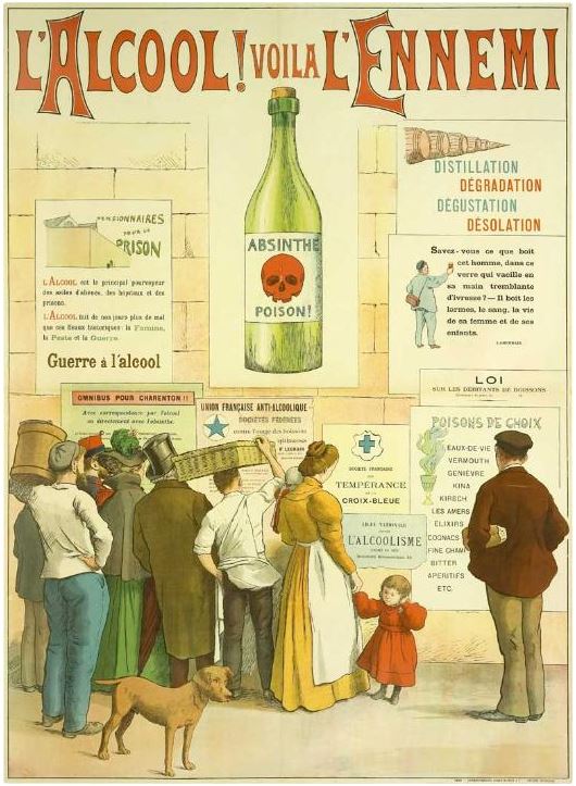 ffiche de Frédéric Cristol (1850-1933) mettant en garde contre les dangers de l’absinthe (1910).