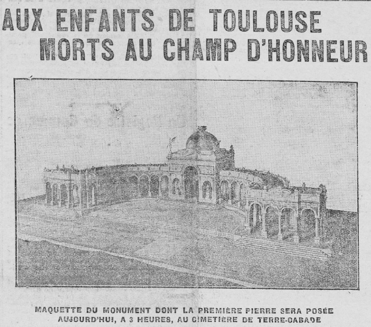 Maquette du monument aux morts toulousain présentée dans l’Express du Midi du 1er novembre 1916.