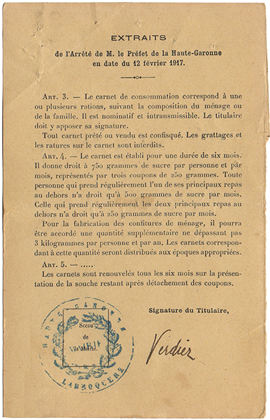 Carte de sucre, verso