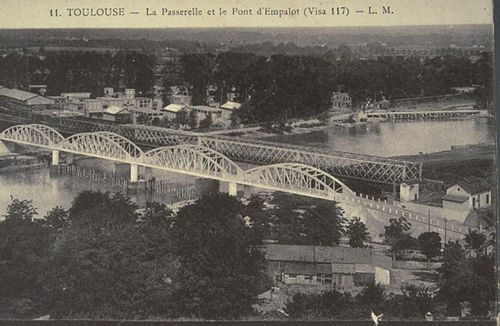 La passerelle et le pont d'Empalot à Toulouse, carte postale.