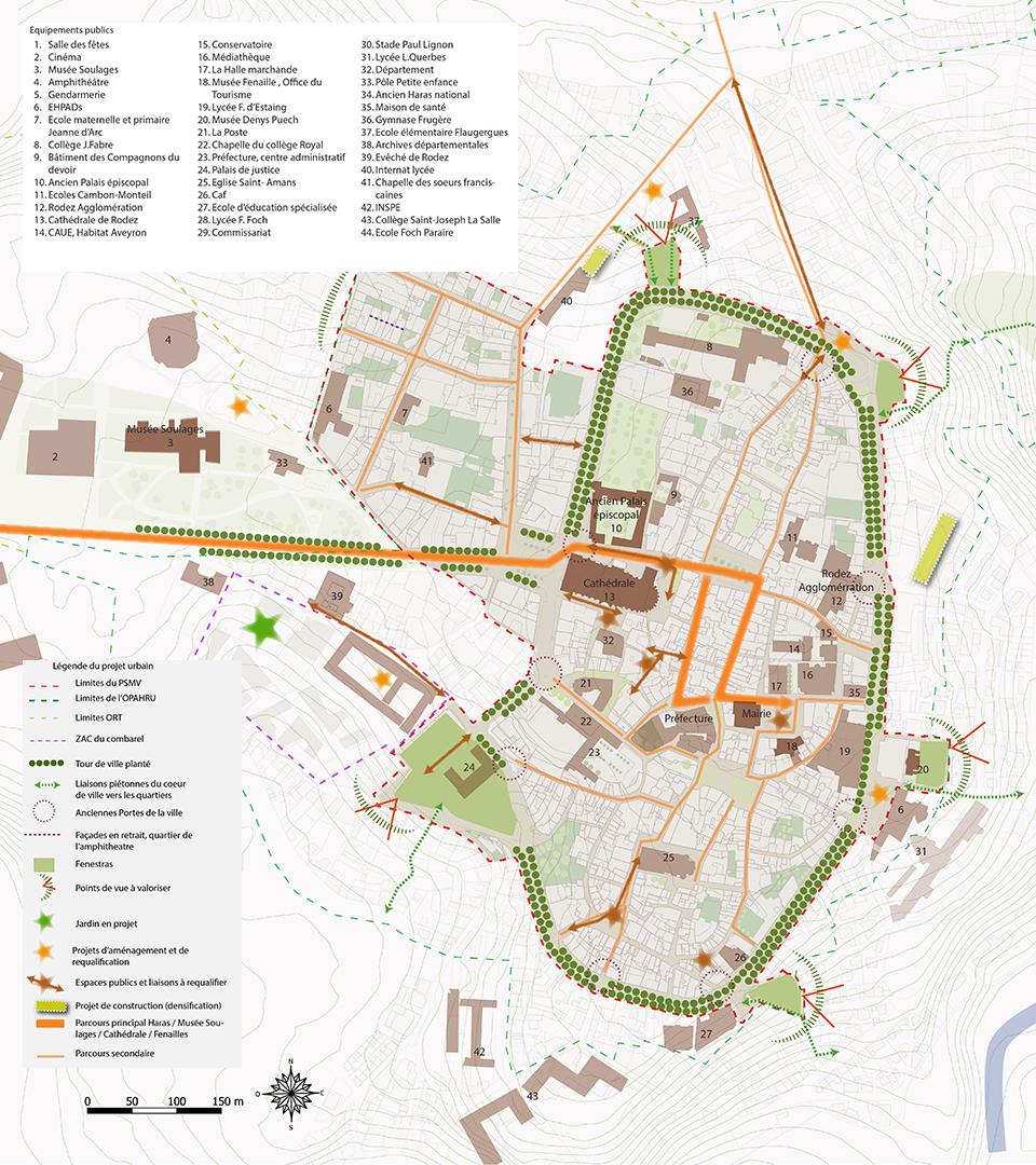 Carte du projet urbain du PSMV de Rodez, Atelier Lavigne, février 2025.